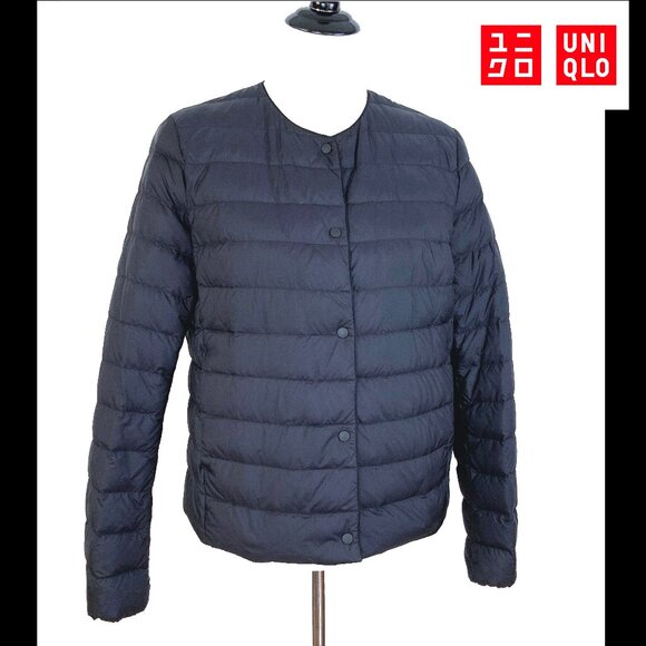 Uniqlo Black Quilted Down Puffer Snap Front Sz M - Picture 1 of 16